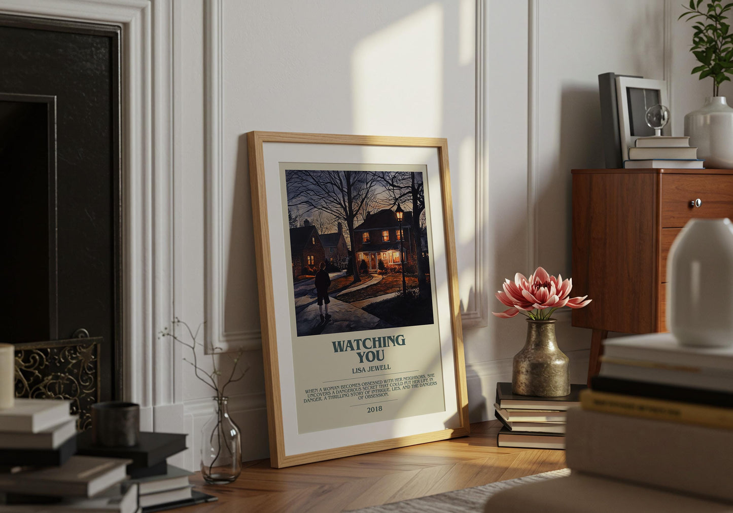 Watching You by Lisa Jewell Descriptive Poster Print. Free Delivery Wall Art Author & Blurb Book Artwork Novel Modern Gift