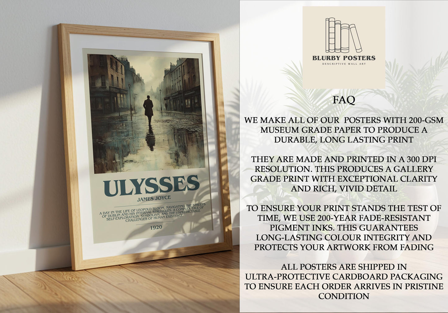 Ulysses by James Joyce Descriptive Poster Print. Free Delivery Wall Art Author & Blurb Book Artwork Novel Modern Gift