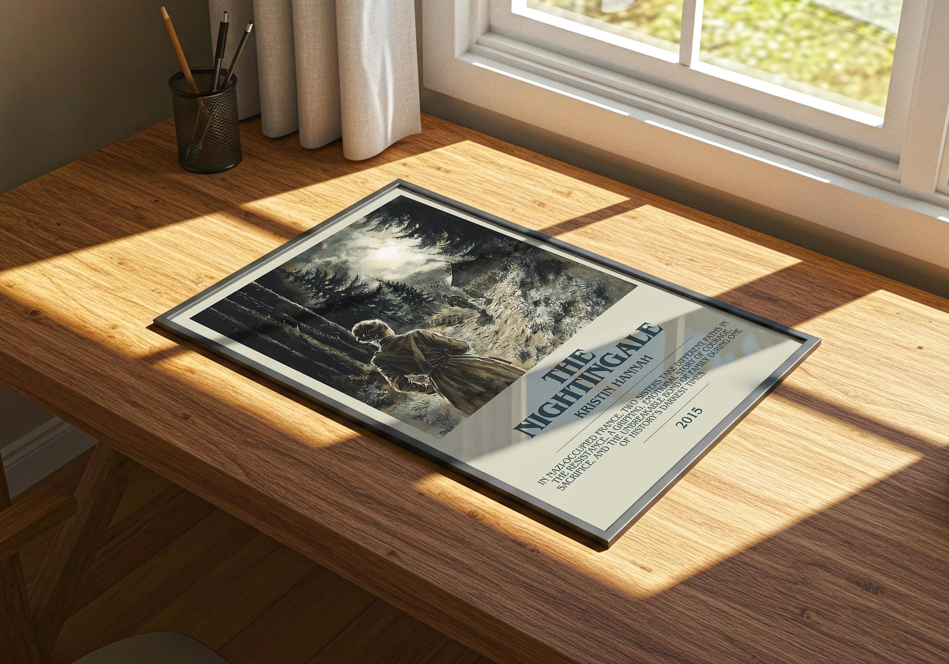 The Nightingale by Kristin Hannah Descriptive Poster Print. Free Delivery Wall Art Author & Blurb Book Artwork Novel Modern Gift