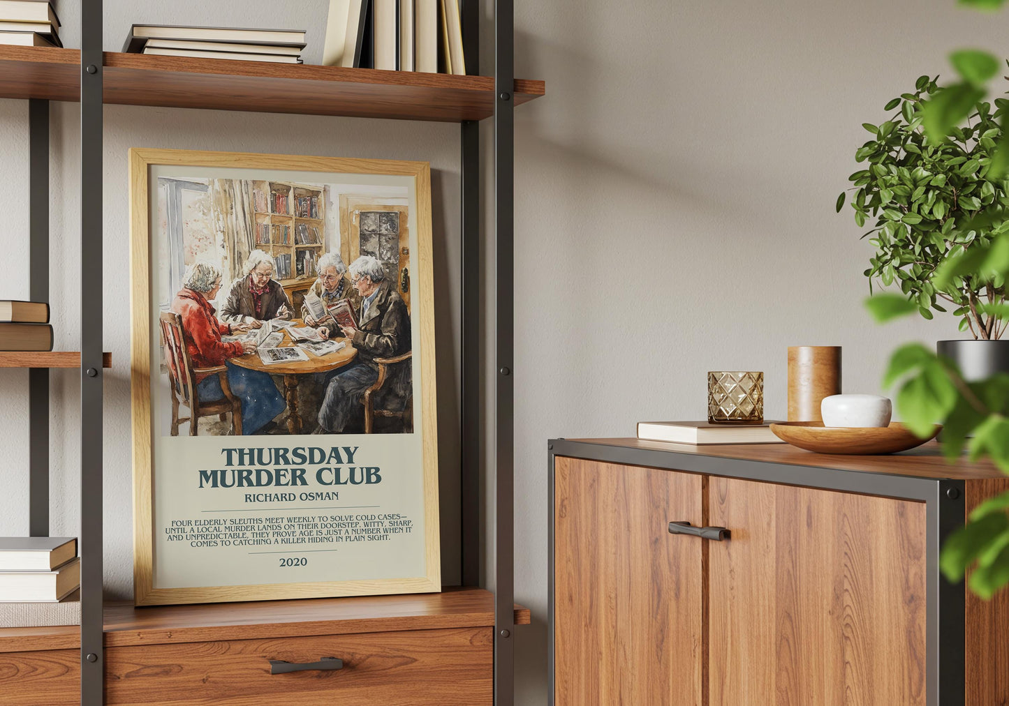 Thursday Murder Club by Richard Osman Descriptive Poster Print. Free Delivery Wall Art Author & Blurb Book Artwork Novel Modern Gift