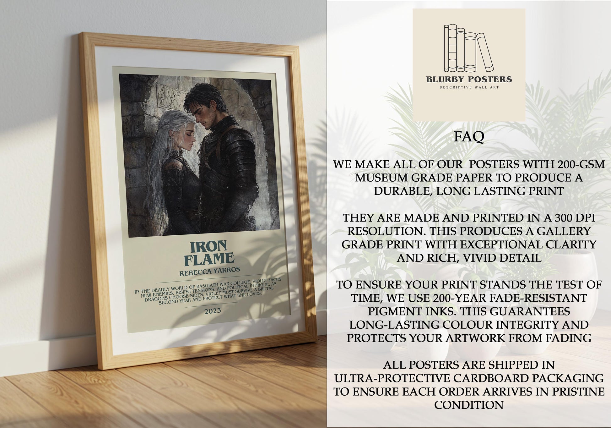 Iron Flame by Rebecca Yarros Descriptive Poster Print. Free Delivery Wall Art Author & Blurb Book Artwork Novel Modern Gift