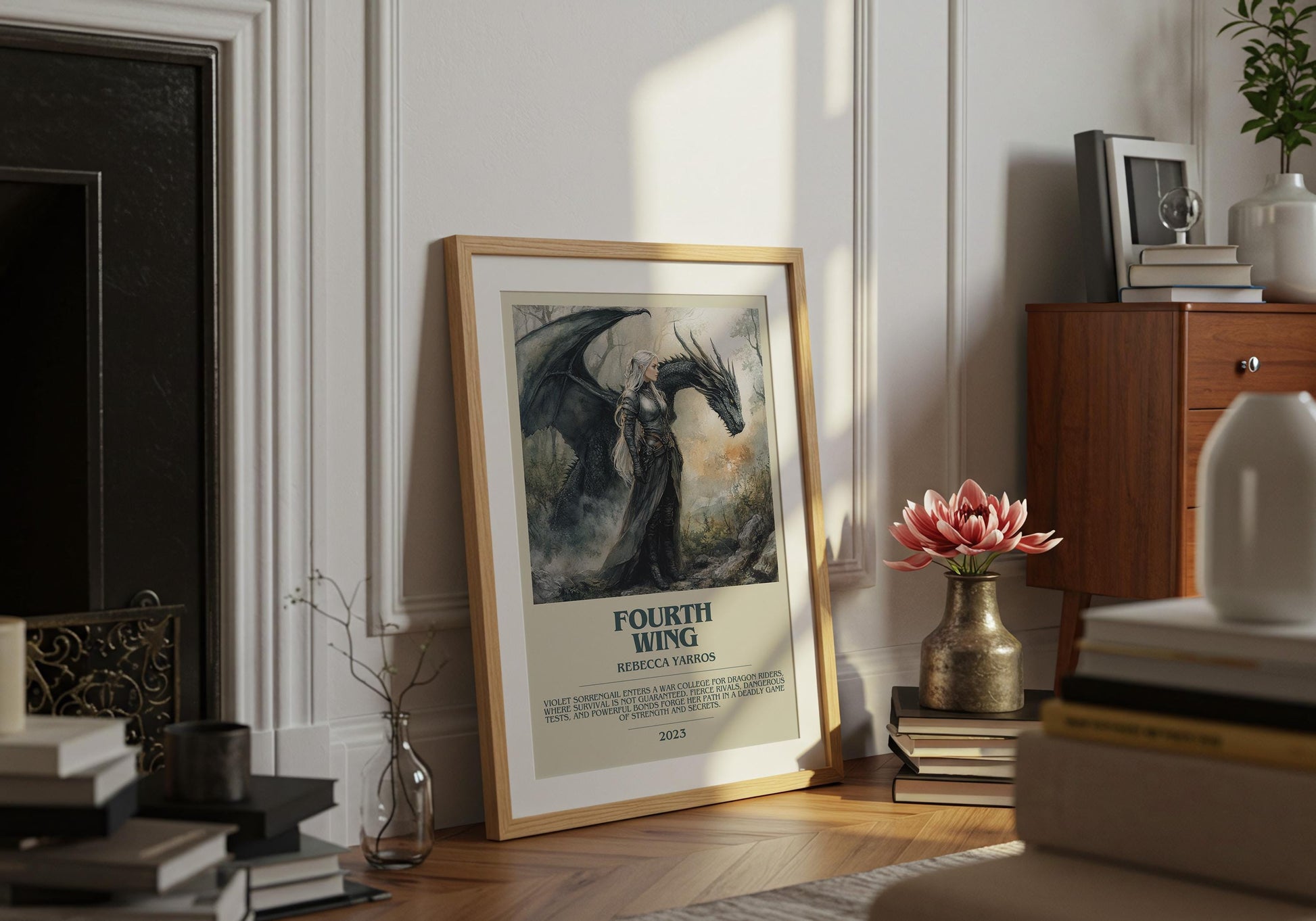 Fourth Wing by Rebecca Yarros Descriptive Poster Print. Free Delivery Wall Art Author & Blurb Book Artwork Novel Modern Gift