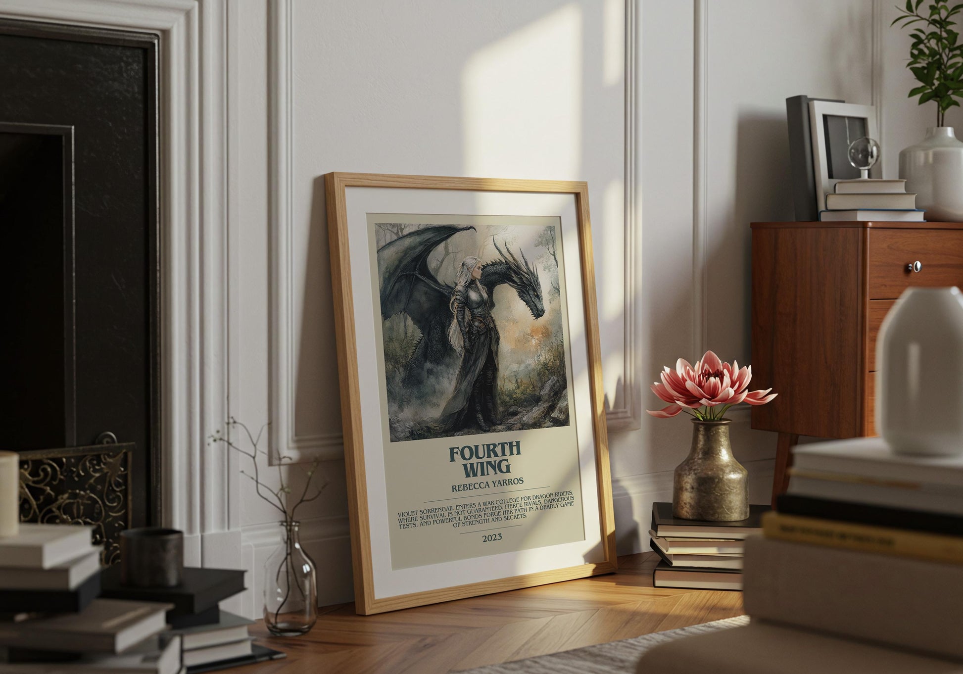 Fourth Wing by Rebecca Yarros | Descriptive Book Poster | Modern