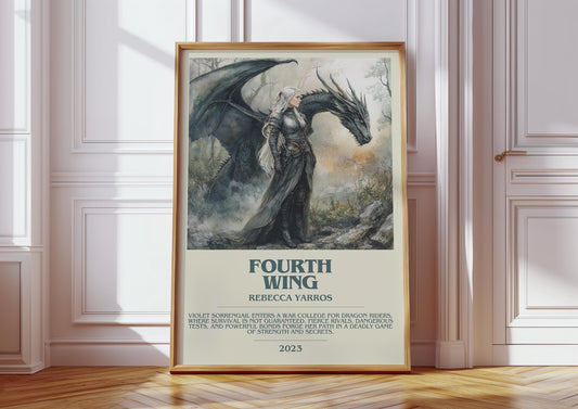 Fourth Wing by Rebecca Yarros Descriptive Poster Print. Free Delivery Wall Art Author & Blurb Book Artwork Novel Modern Gift