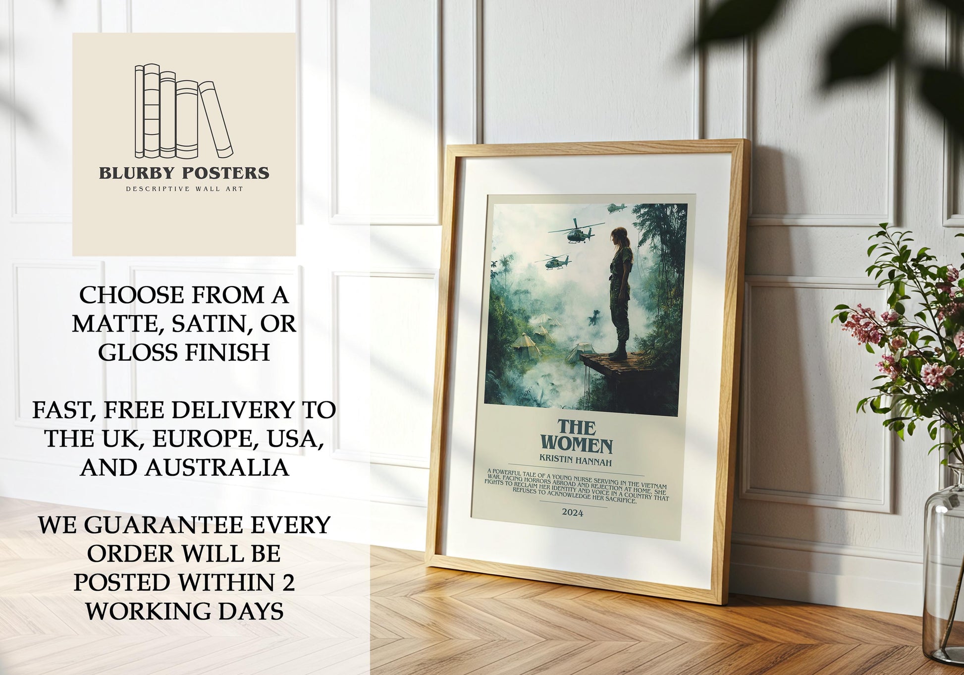 The Women by Kirstin Hannah Descriptive Poster Print. Free Delivery Wall Art Author & Blurb Book Artwork Novel Modern Gift