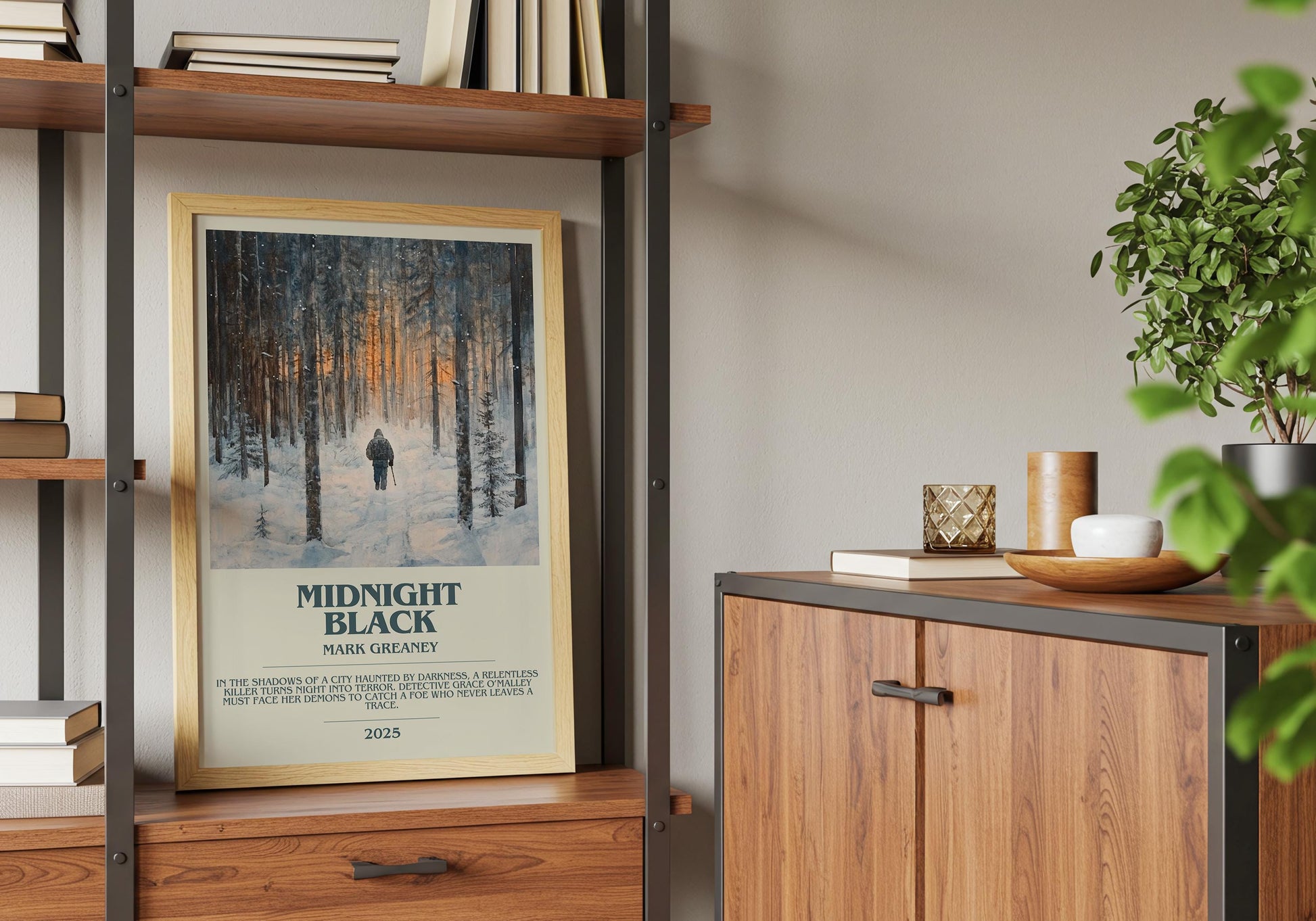 Midnight Black by Mark Greaney Descriptive Poster Print. Free Delivery Wall Art Author & Blurb Book Artwork Novel Modern Gift