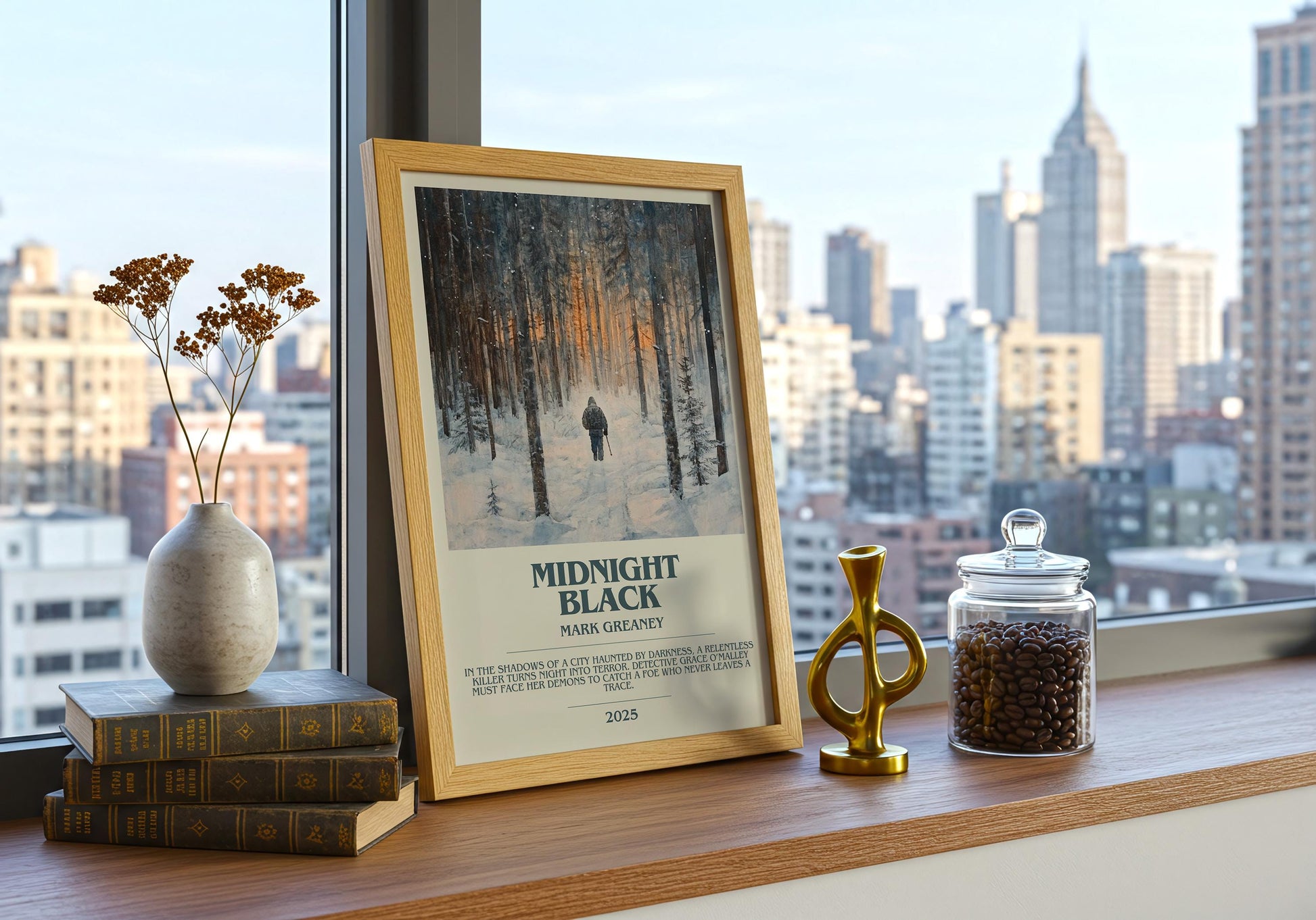Midnight Black by Mark Greaney Descriptive Poster Print. Free Delivery Wall Art Author & Blurb Book Artwork Novel Modern Gift