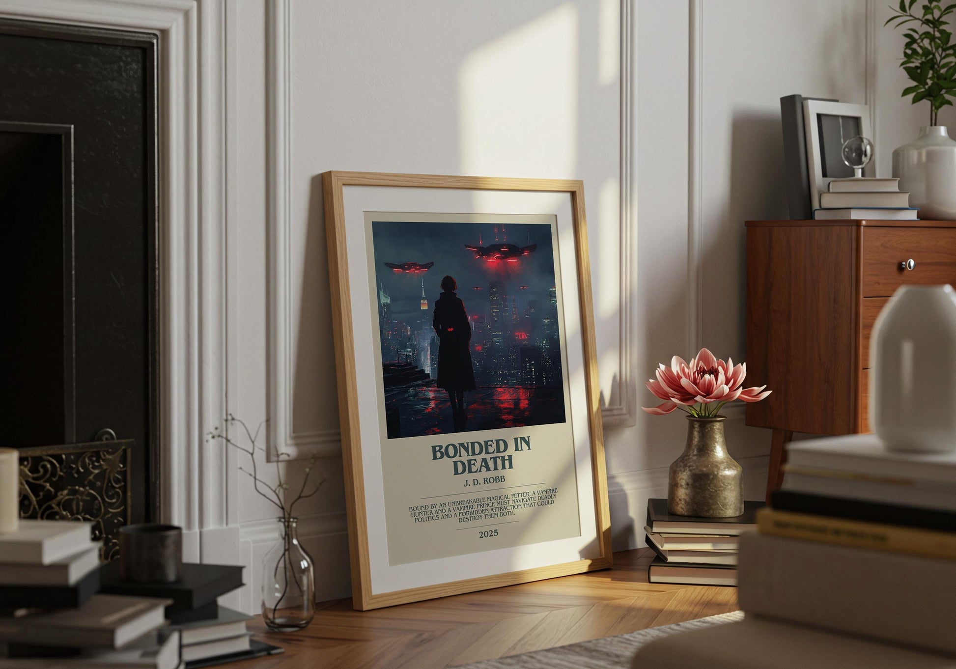 Bonded In Death by J.D. Robb Descriptive Poster Print. Free Delivery Wall Art Author & Blurb Book Artwork Novel Modern Gift