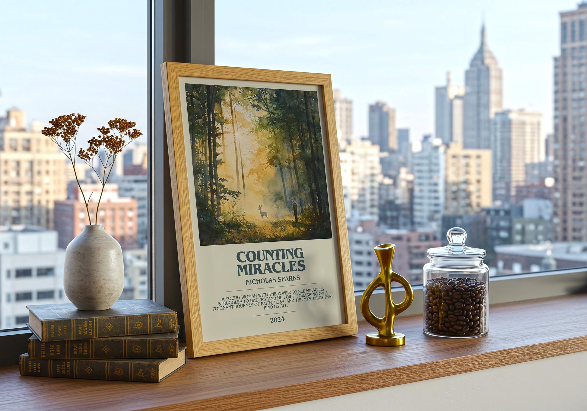 Counting Miracles by Nicholas Sparks Descriptive Poster Print. Free Delivery Wall Art Author & Blurb Book Artwork Novel Modern Gift