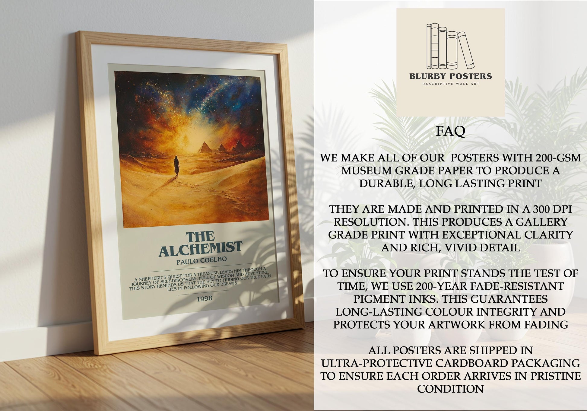 The Alchemist by Paul Coelho Descriptive Poster Print. Free Delivery Wall Art Author & Blurb Book Artwork Novel Modern Gift