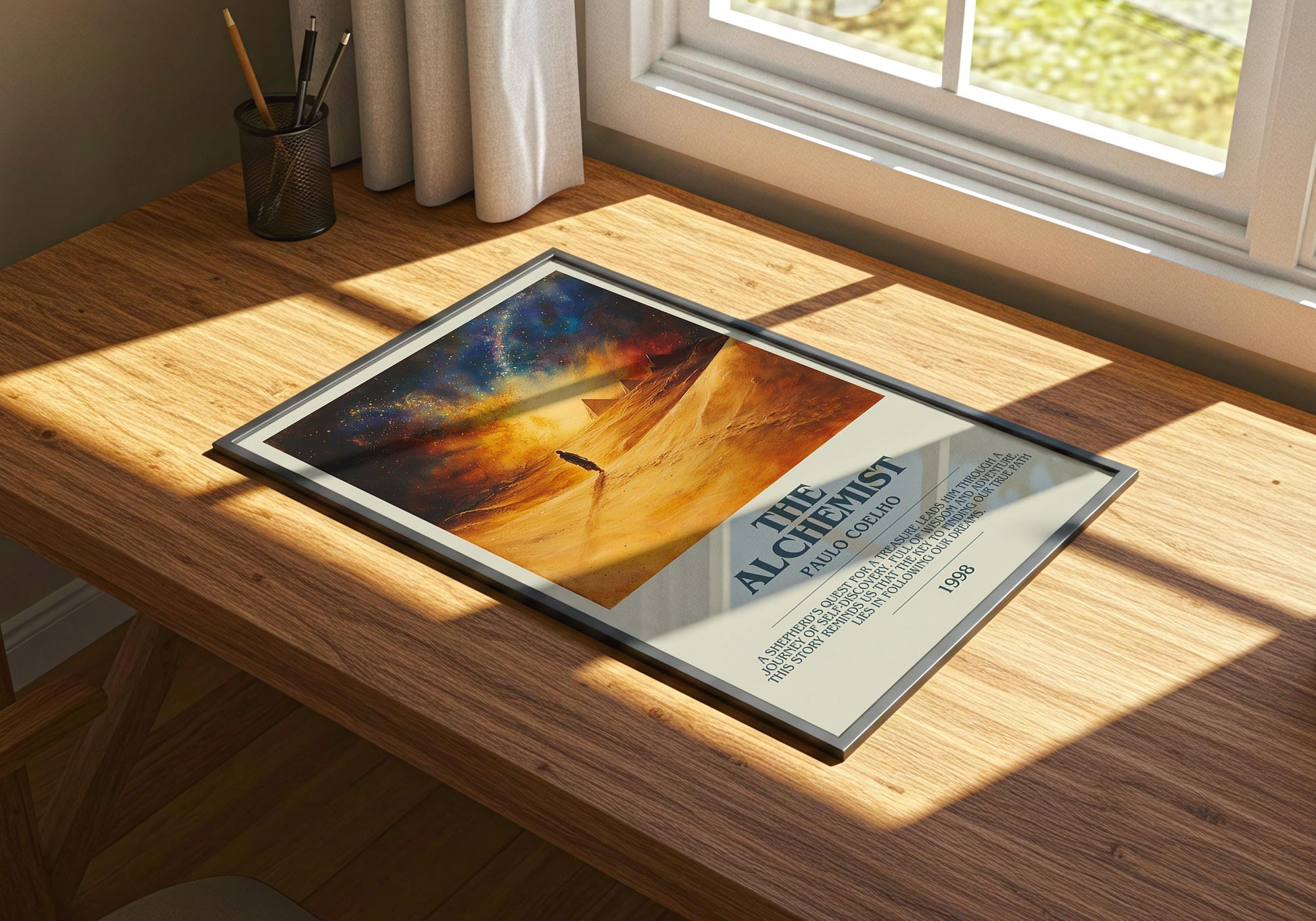 The Alchemist by Paul Coelho Descriptive Poster Print. Free Delivery Wall Art Author & Blurb Book Artwork Novel Modern Gift