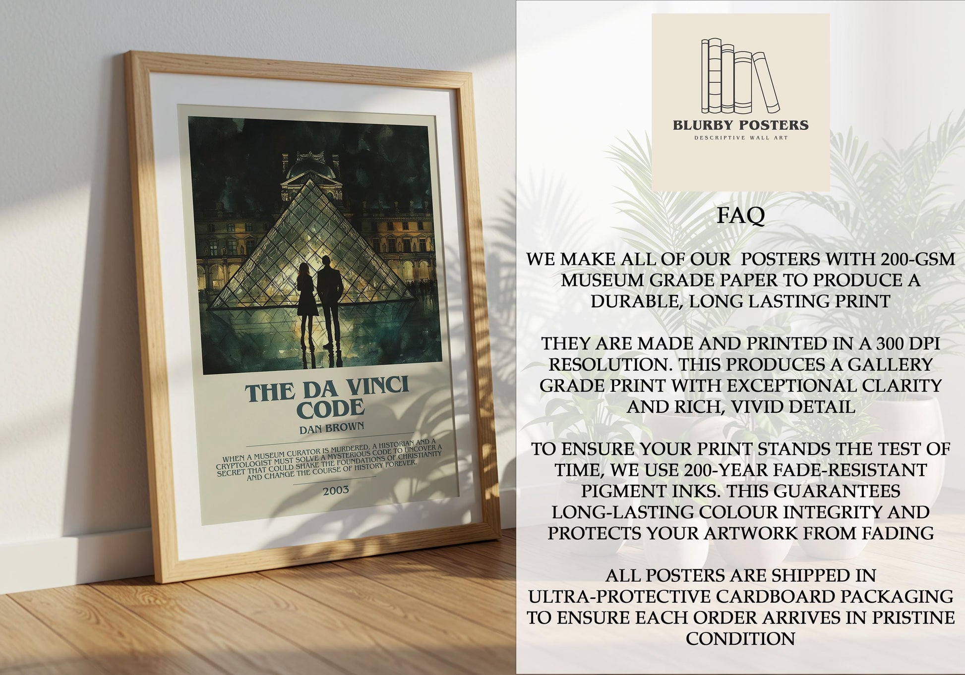 The Da Vinci Code by Dan Brown Descriptive Poster Print. Free Delivery Wall Art Author & Blurb Book Artwork Novel Modern Gift