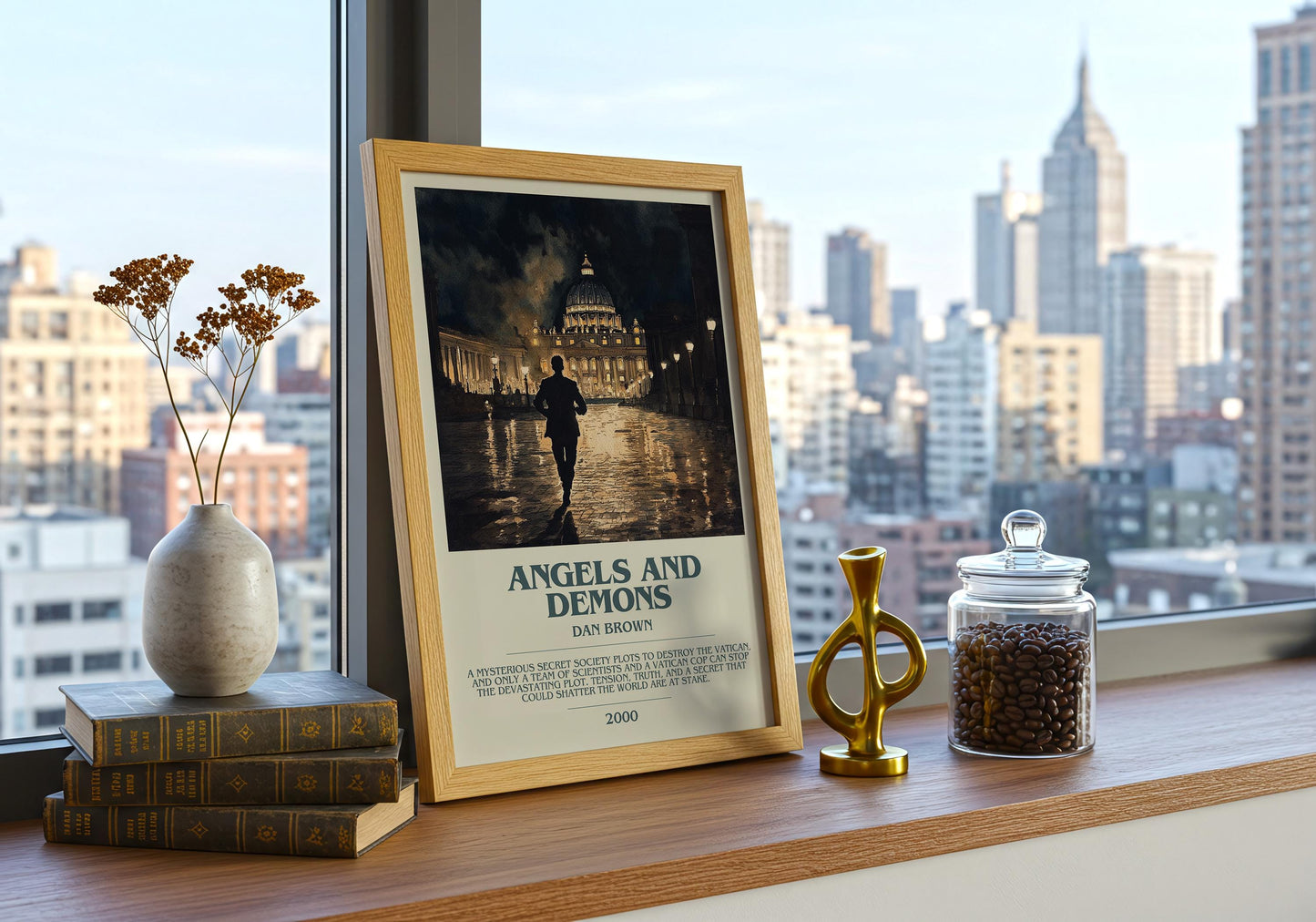 Angels and Demons by Dan Brown Descriptive Poster Print. Free Delivery Wall Art Author & Blurb Book Artwork Novel Modern Gift