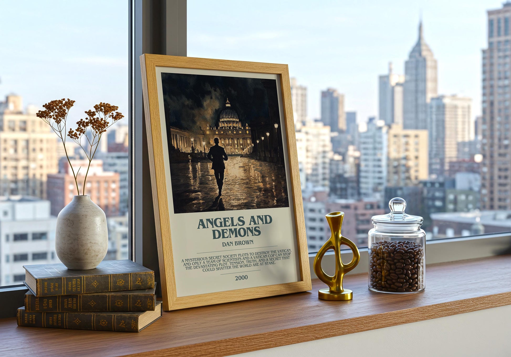 Angels and Demons by Dan Brown Descriptive Poster Print. Free Delivery Wall Art Author & Blurb Book Artwork Novel Modern Gift