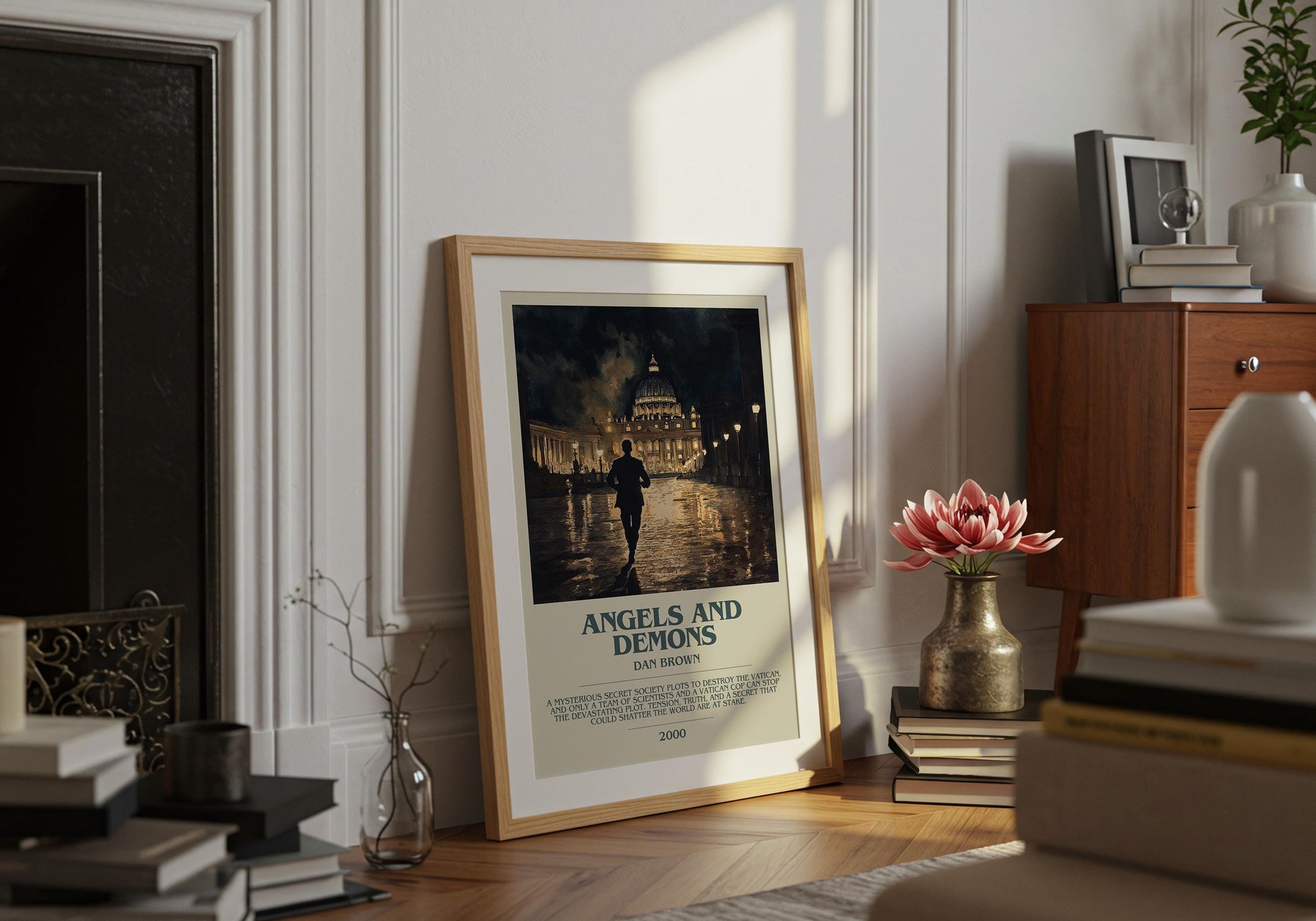 Angels and Demons by Dan Brown Descriptive Poster Print. Free Delivery Wall Art Author & Blurb Book Artwork Novel Modern Gift