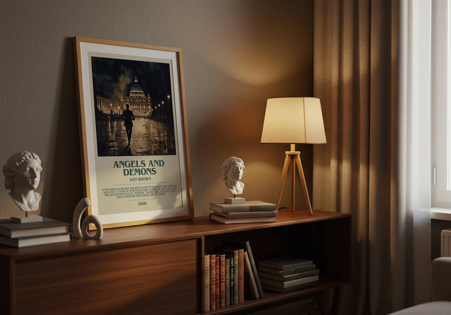 Angels and Demons by Dan Brown Descriptive Poster Print. Free Delivery Wall Art Author & Blurb Book Artwork Novel Modern Gift