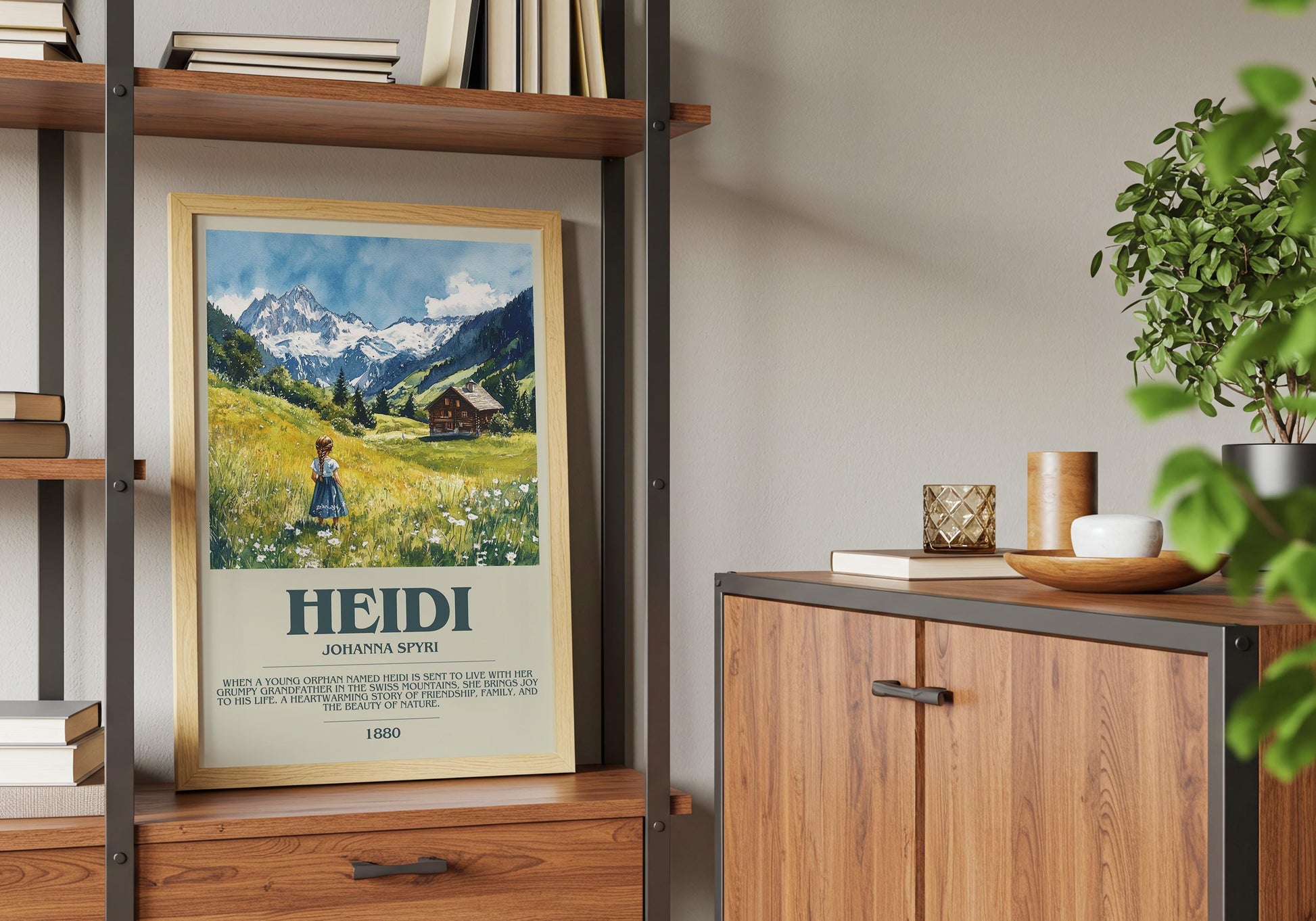 Heidi by Johanna Spyri Descriptive Poster Print. Free Delivery Wall Art Author & Blurb Book Artwork Novel Modern Gift