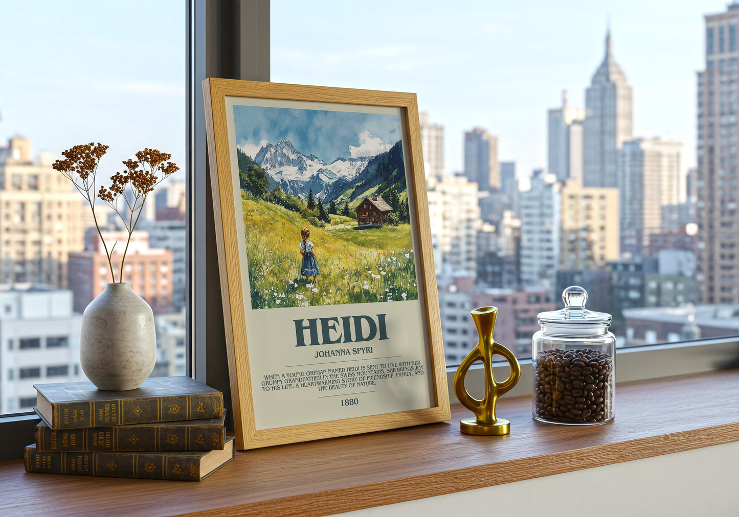Heidi by Johanna Spyri Descriptive Poster Print. Free Delivery Wall Art Author & Blurb Book Artwork Novel Modern Gift