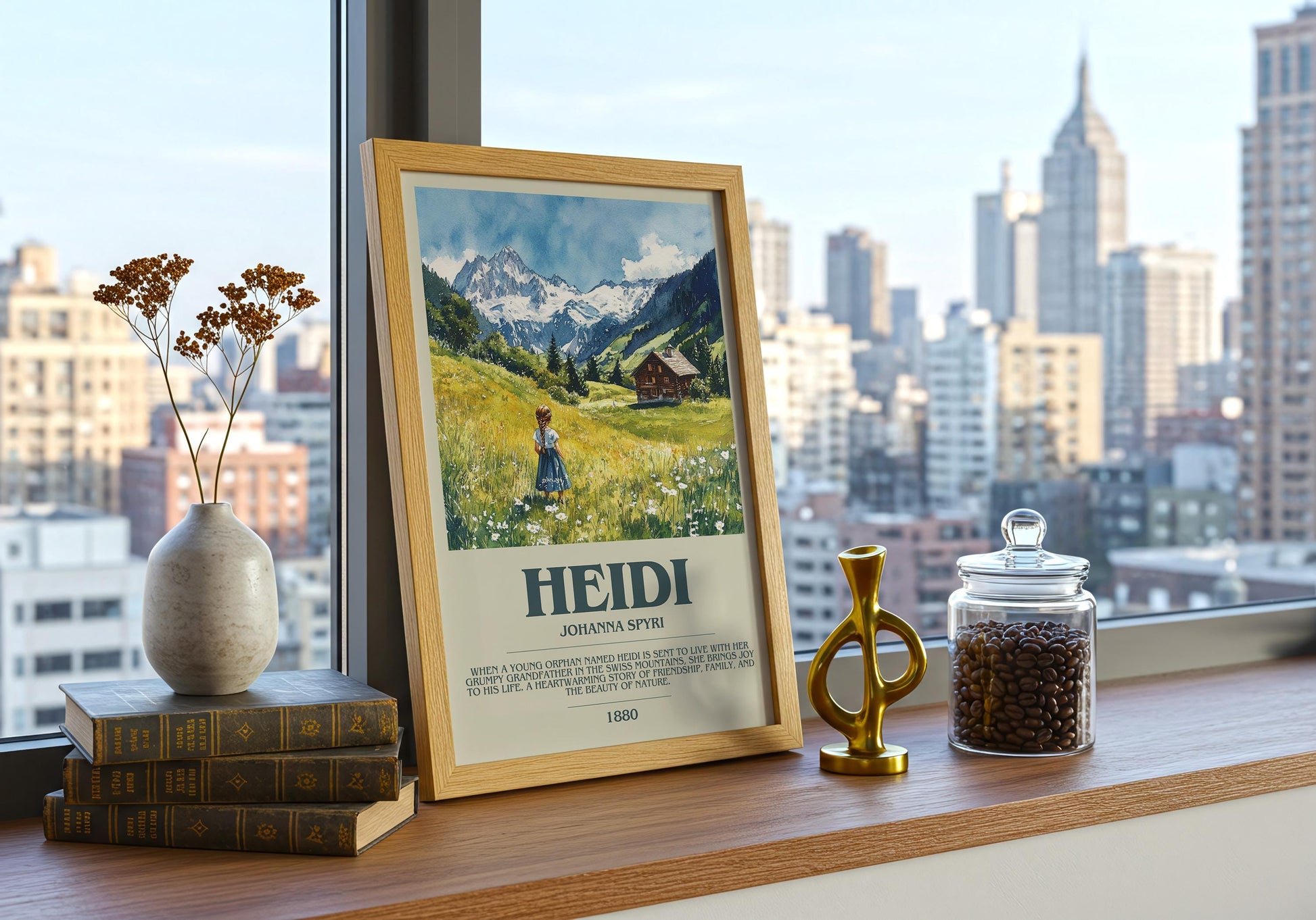 Heidi by Johanna Spyri Descriptive Poster Print. Free Delivery Wall Art Author & Blurb Book Artwork Novel Modern Gift