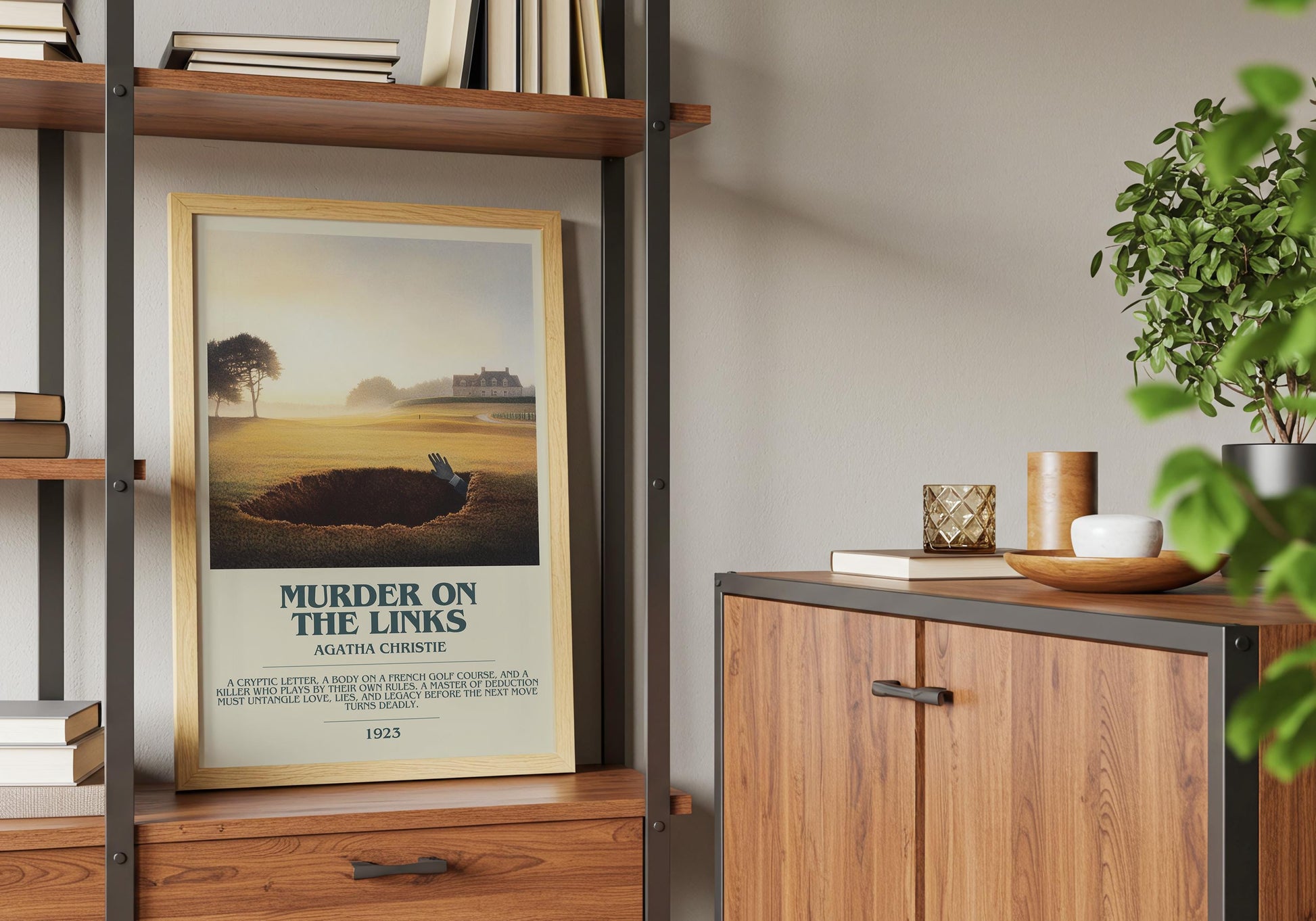 Murder On The Links by Agatha Christie Descriptive Poster Print. Free Delivery Wall Art Author & Blurb Book Artwork Novel Modern Gift