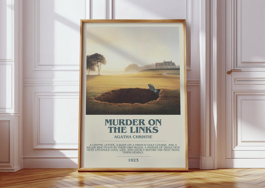 Murder On The Links by Agatha Christie Descriptive Poster Print. Free Delivery Wall Art Author & Blurb Book Artwork Novel Modern Gift