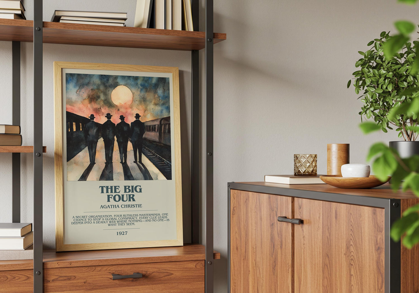 The Big Four by Agatha Christie Descriptive Poster Print. Free Delivery Wall Art Author & Blurb Book Artwork Novel Modern Gift