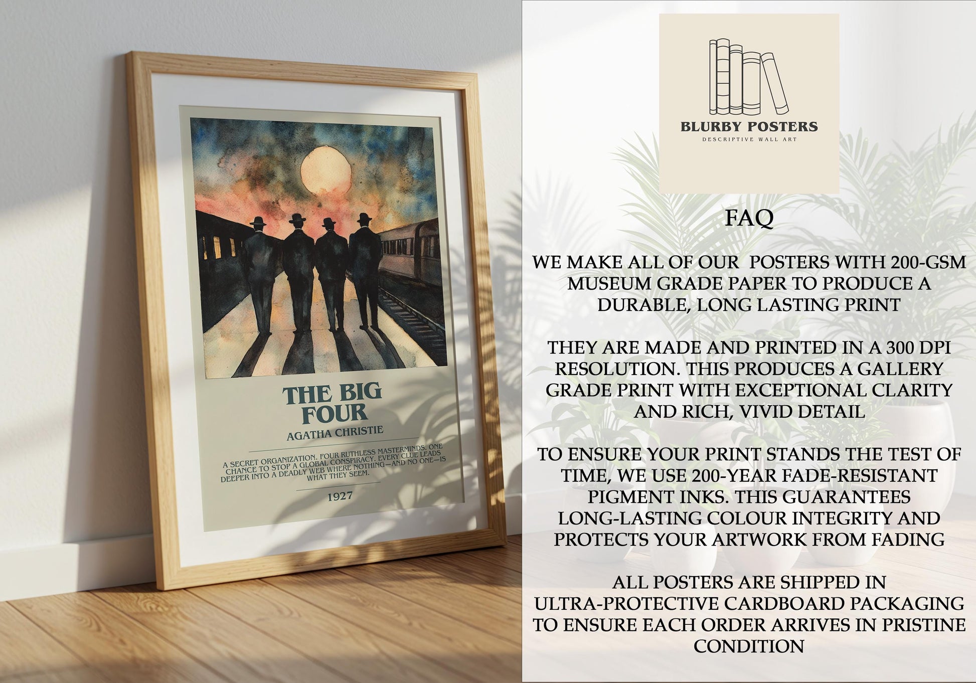 The Big Four by Agatha Christie Descriptive Poster Print. Free Delivery Wall Art Author & Blurb Book Artwork Novel Modern Gift