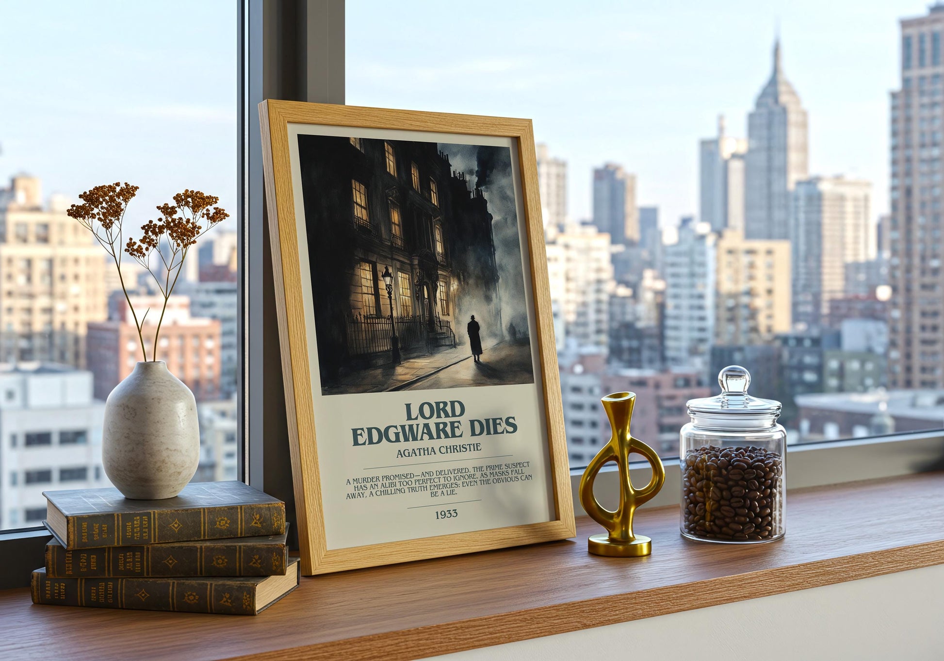 Lord Edgware Dies by Agatha Christie Descriptive Poster Print. Free Delivery Wall Art Author & Blurb Book Artwork Novel Modern Gift