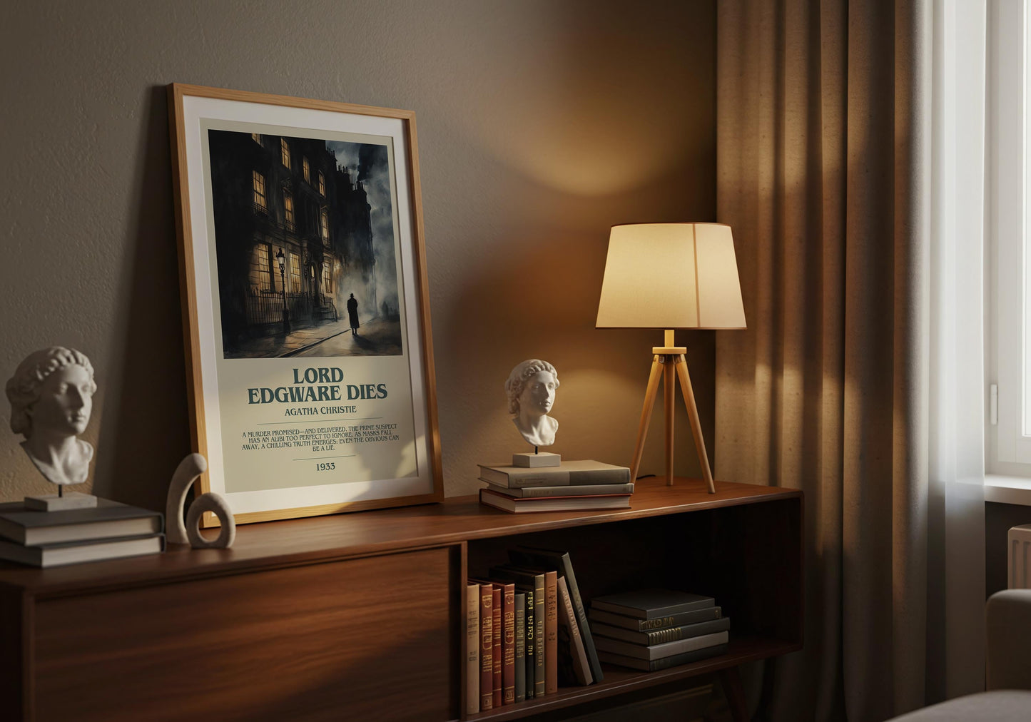 Lord Edgware Dies by Agatha Christie Descriptive Poster Print. Free Delivery Wall Art Author & Blurb Book Artwork Novel Modern Gift