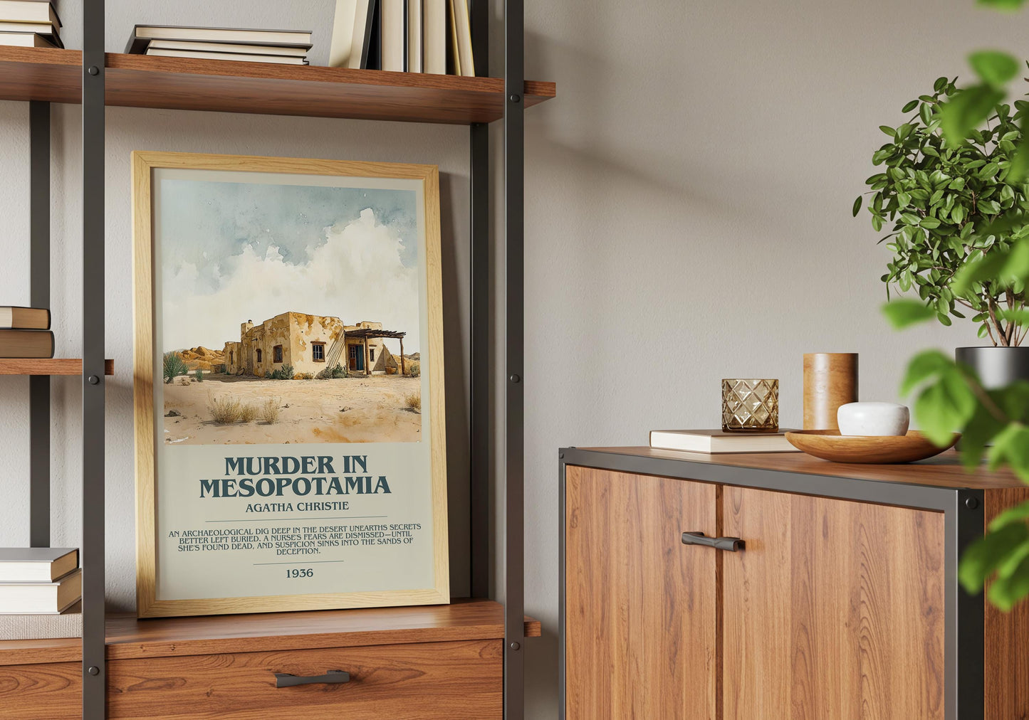 Muder In Mesopotamia by Agatha Christie Descriptive Poster Print. Free Delivery Wall Art Author & Blurb Book Artwork Novel Modern Gift