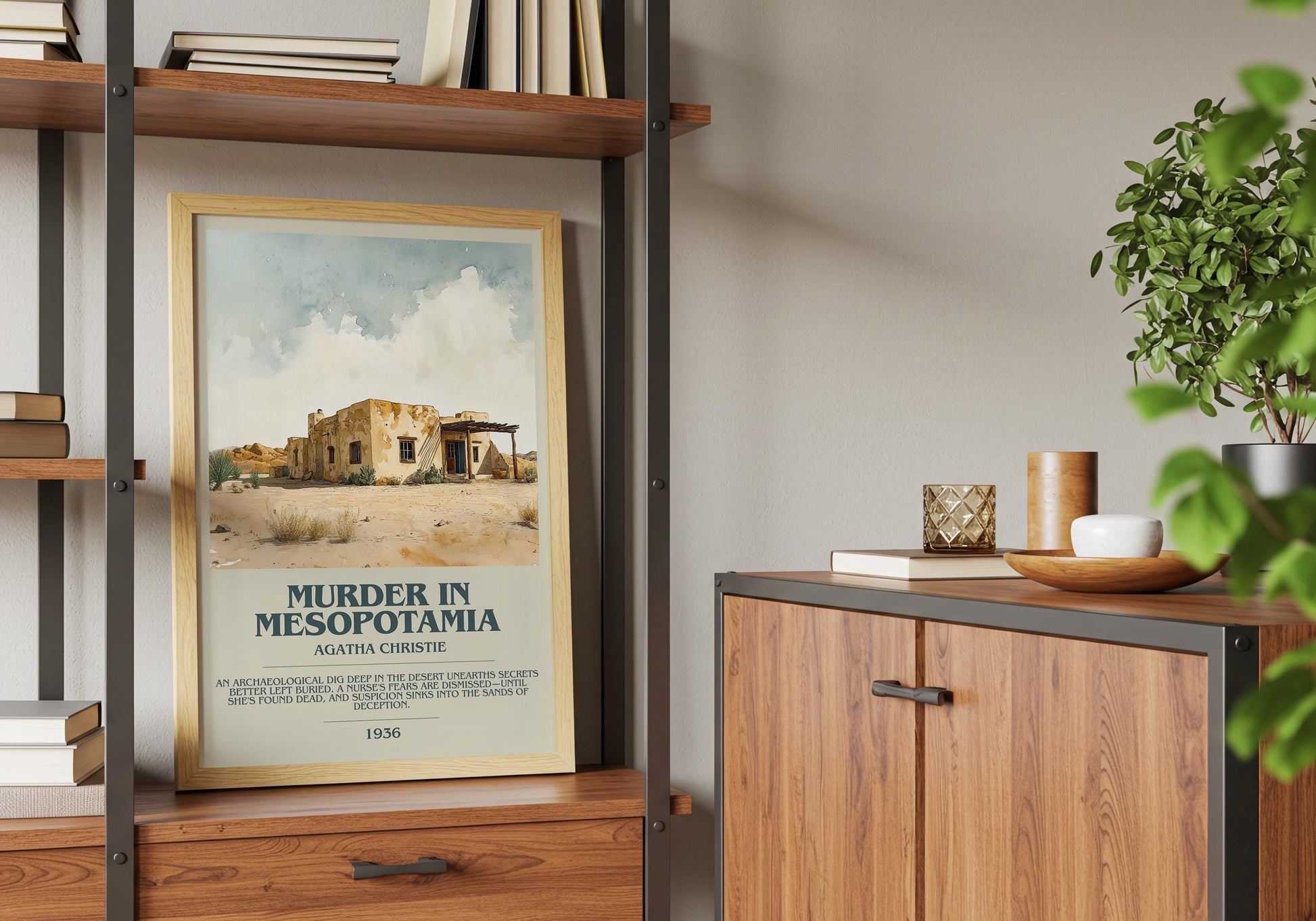 Muder In Mesopotamia by Agatha Christie Descriptive Poster Print. Free Delivery Wall Art Author & Blurb Book Artwork Novel Modern Gift