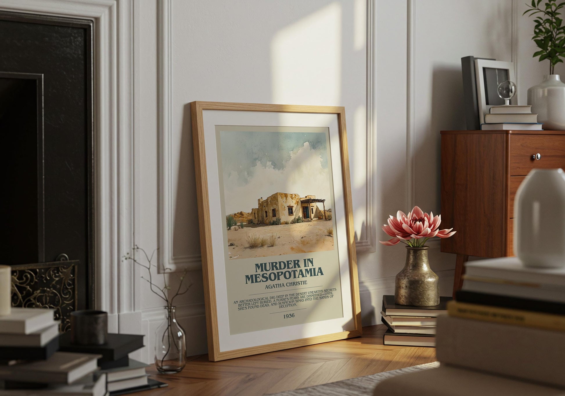 Muder In Mesopotamia by Agatha Christie Descriptive Poster Print. Free Delivery Wall Art Author & Blurb Book Artwork Novel Modern Gift