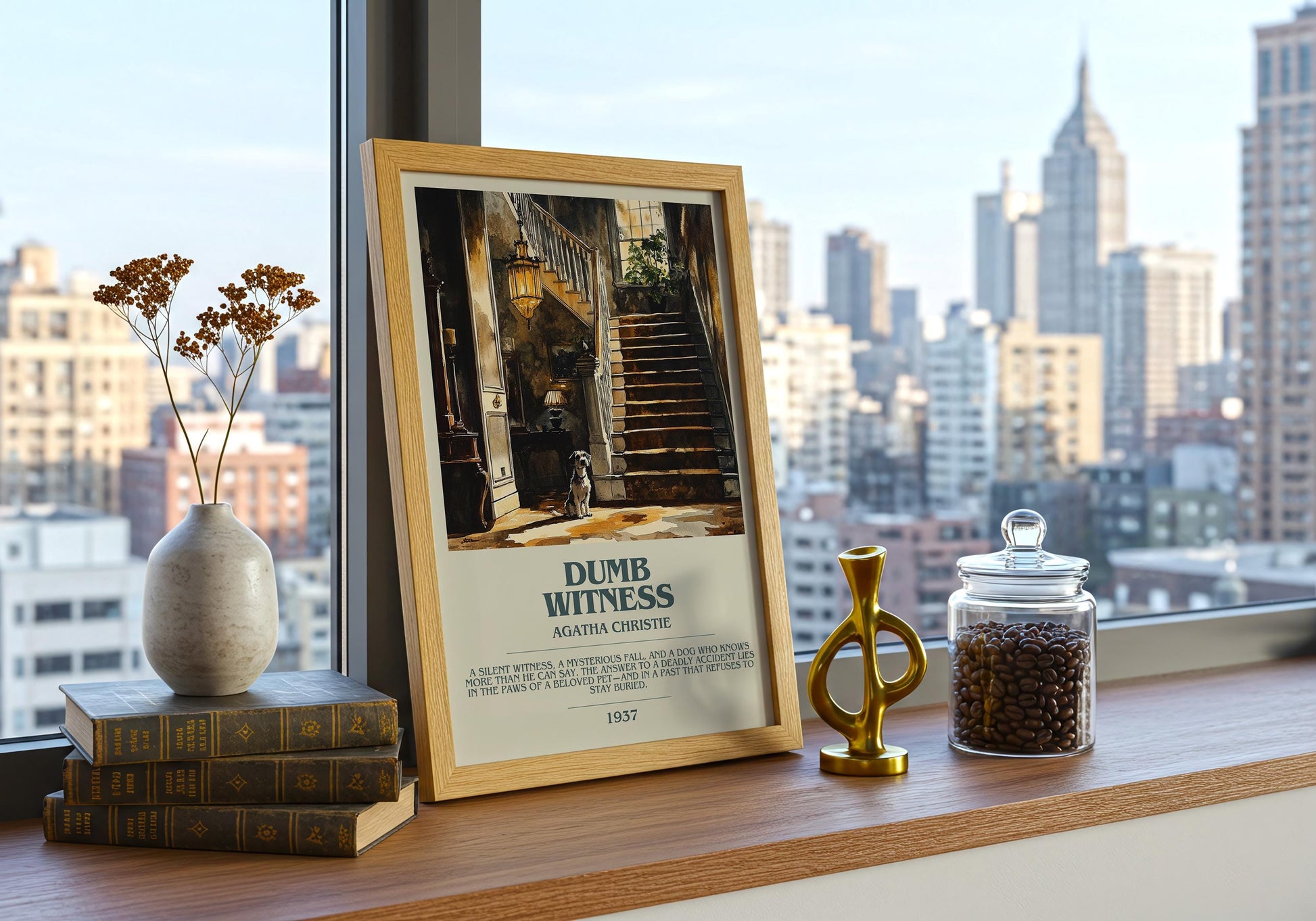 Dumb Witness by Agatha Christie Descriptive Poster Print. Free Delivery Wall Art Author & Blurb Book Artwork Novel Modern Gift