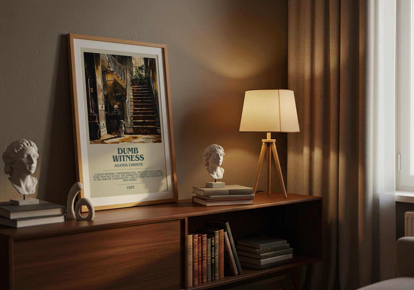 Dumb Witness by Agatha Christie Descriptive Poster Print. Free Delivery Wall Art Author & Blurb Book Artwork Novel Modern Gift