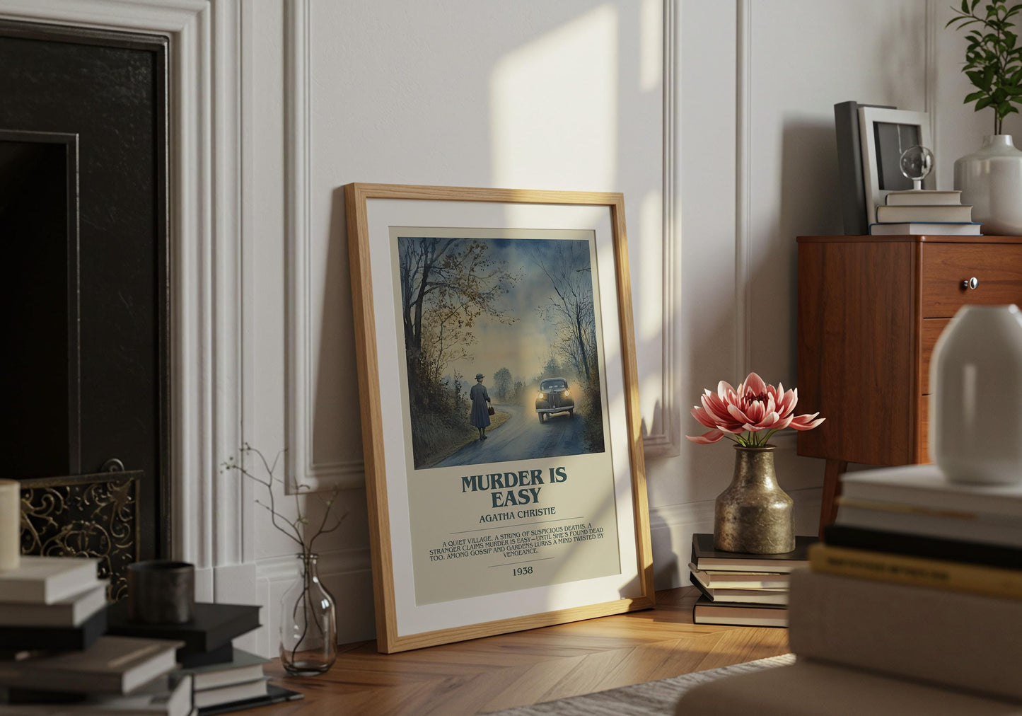 Murder Is Easy by Agatha Christie Descriptive Poster Print. Free Delivery Wall Art Author & Blurb Book Artwork Novel Modern Gift