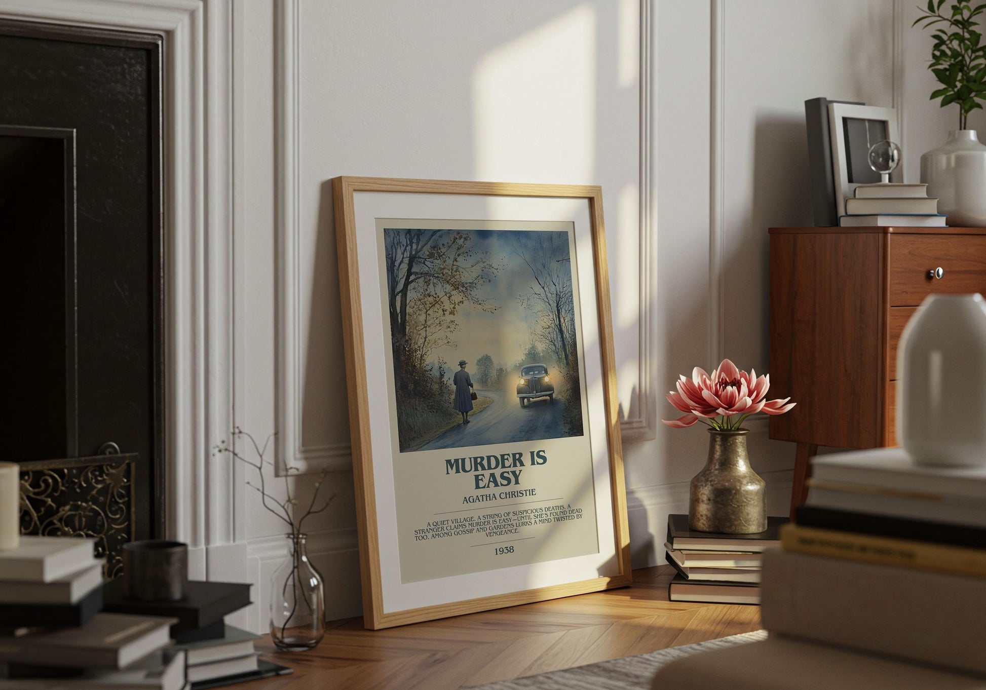 Murder Is Easy by Agatha Christie Descriptive Poster Print. Free Delivery Wall Art Author & Blurb Book Artwork Novel Modern Gift