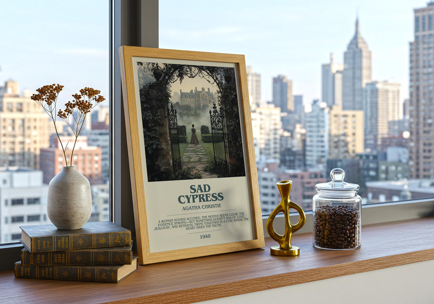 Sad Cypress by Agatha Christie Descriptive Poster Print. Free Delivery Wall Art Author & Blurb Book Artwork Novel Modern Gift