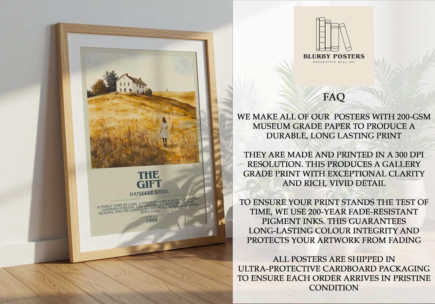 The Gift by Danielle Steel Descriptive Poster Print. Free Delivery Wall Art Author & Blurb Book Artwork Novel Modern Gift