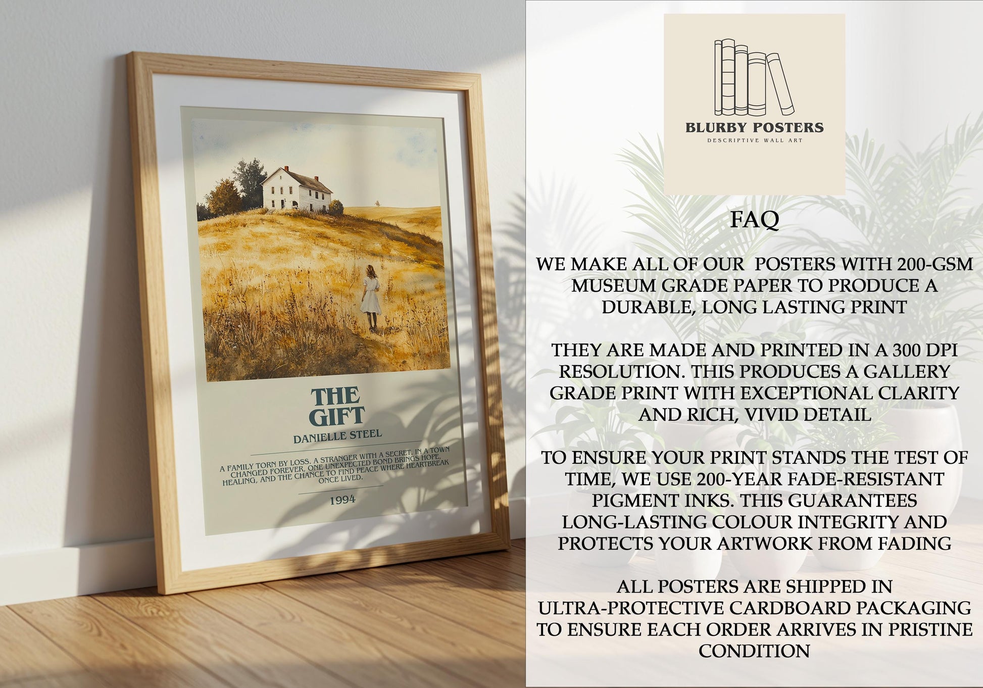 The Gift by Danielle Steel Descriptive Poster Print. Free Delivery Wall Art Author & Blurb Book Artwork Novel Modern Gift