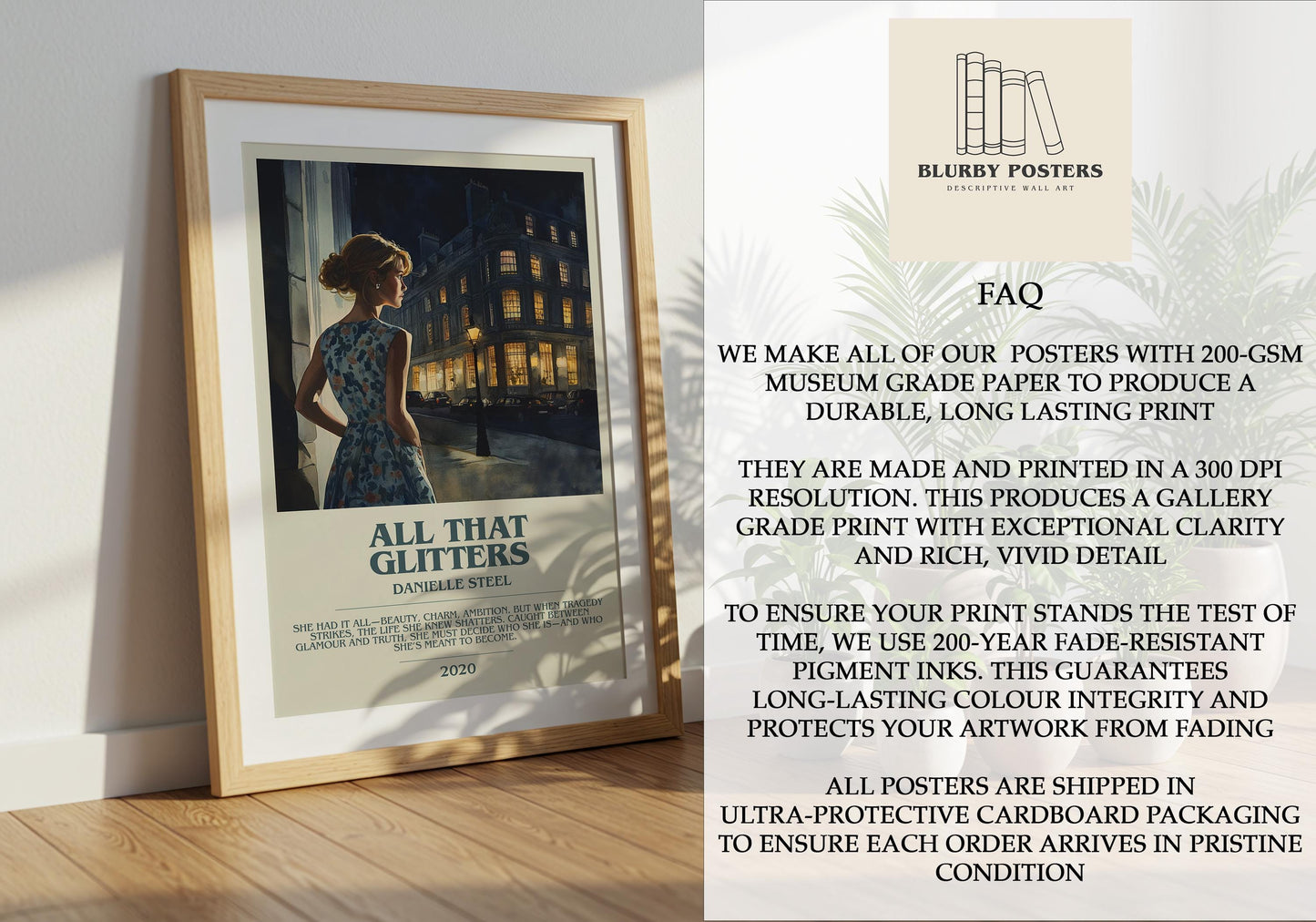 All That Glitters by Danielle Steel Descriptive Poster Print. Free Delivery Wall Art Author & Blurb Book Artwork Novel Modern Gift