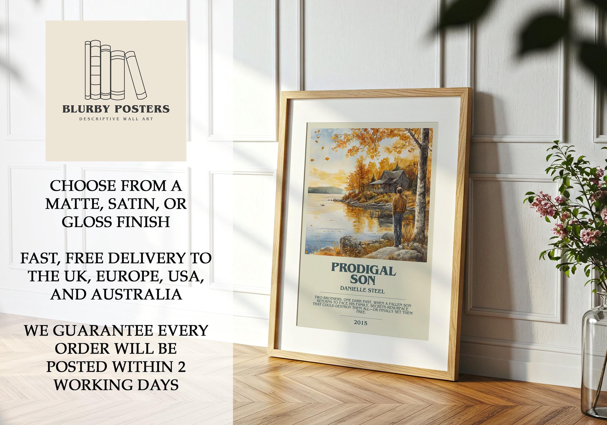 Prodigal Son by Danielle Steel Descriptive Poster Print. Free Delivery Wall Art Author & Blurb Book Artwork Novel Modern Gift