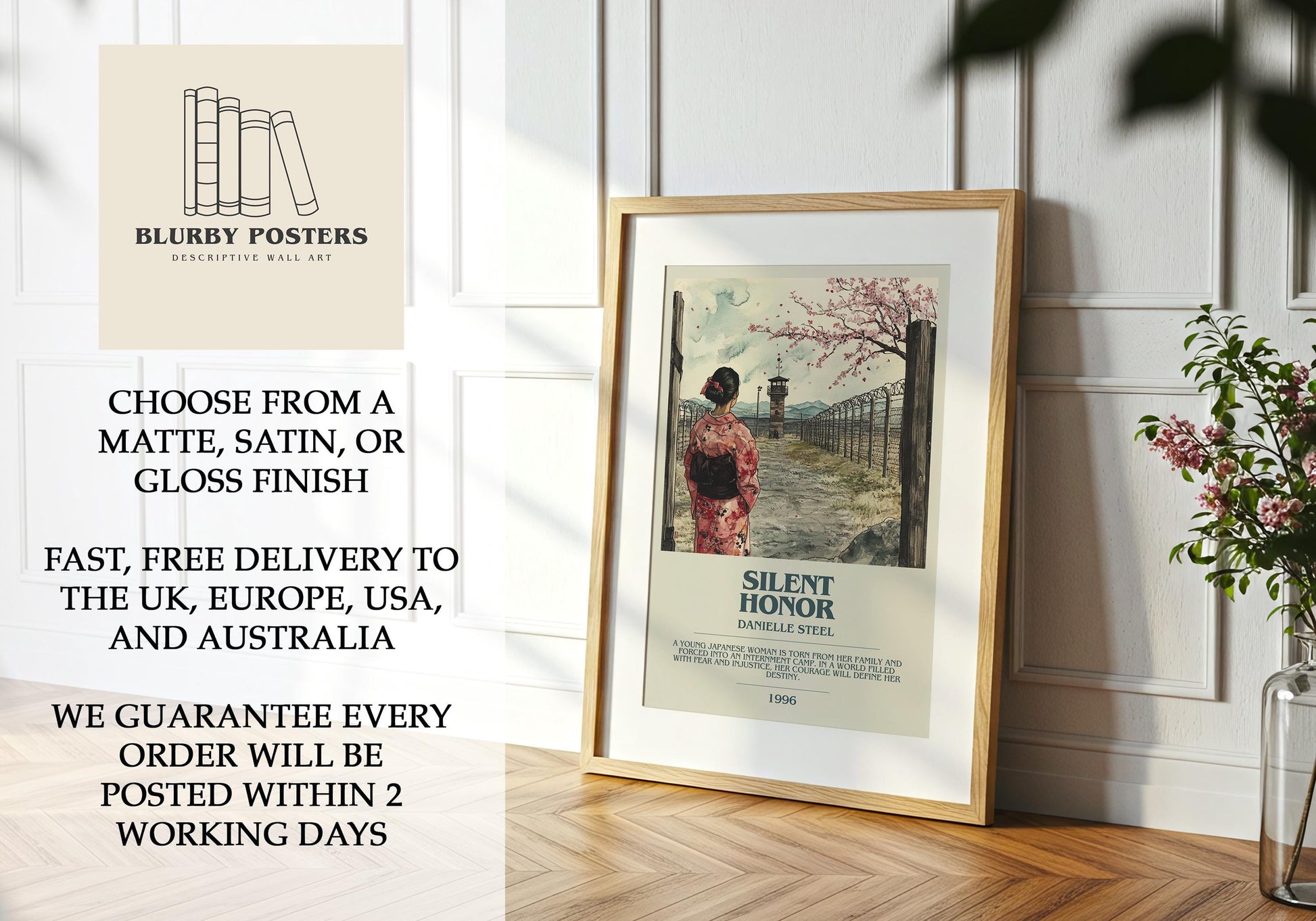 Silent Honor by Danielle Steel Descriptive Poster Print. Free Delivery Wall Art Author & Blurb Book Artwork Novel Modern Gift