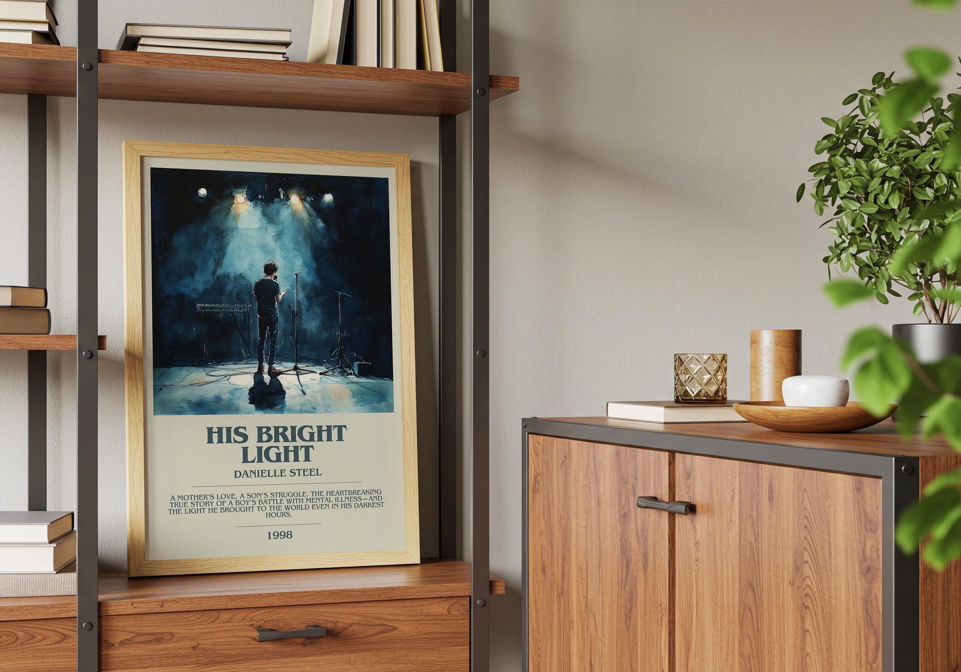His Bright Light by Danielle Steel Descriptive Poster Print. Free Delivery Wall Art Author & Blurb Book Artwork Novel Modern Gift