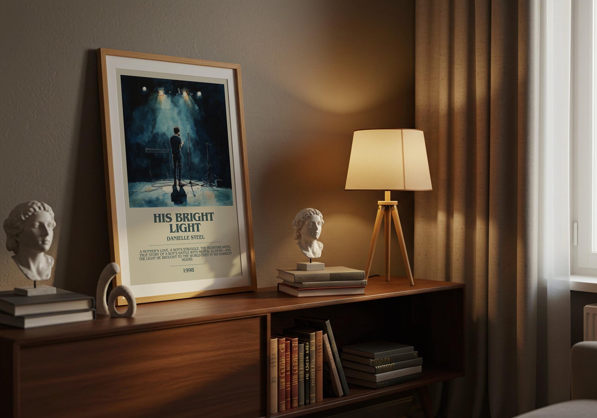 His Bright Light by Danielle Steel Descriptive Poster Print. Free Delivery Wall Art Author & Blurb Book Artwork Novel Modern Gift