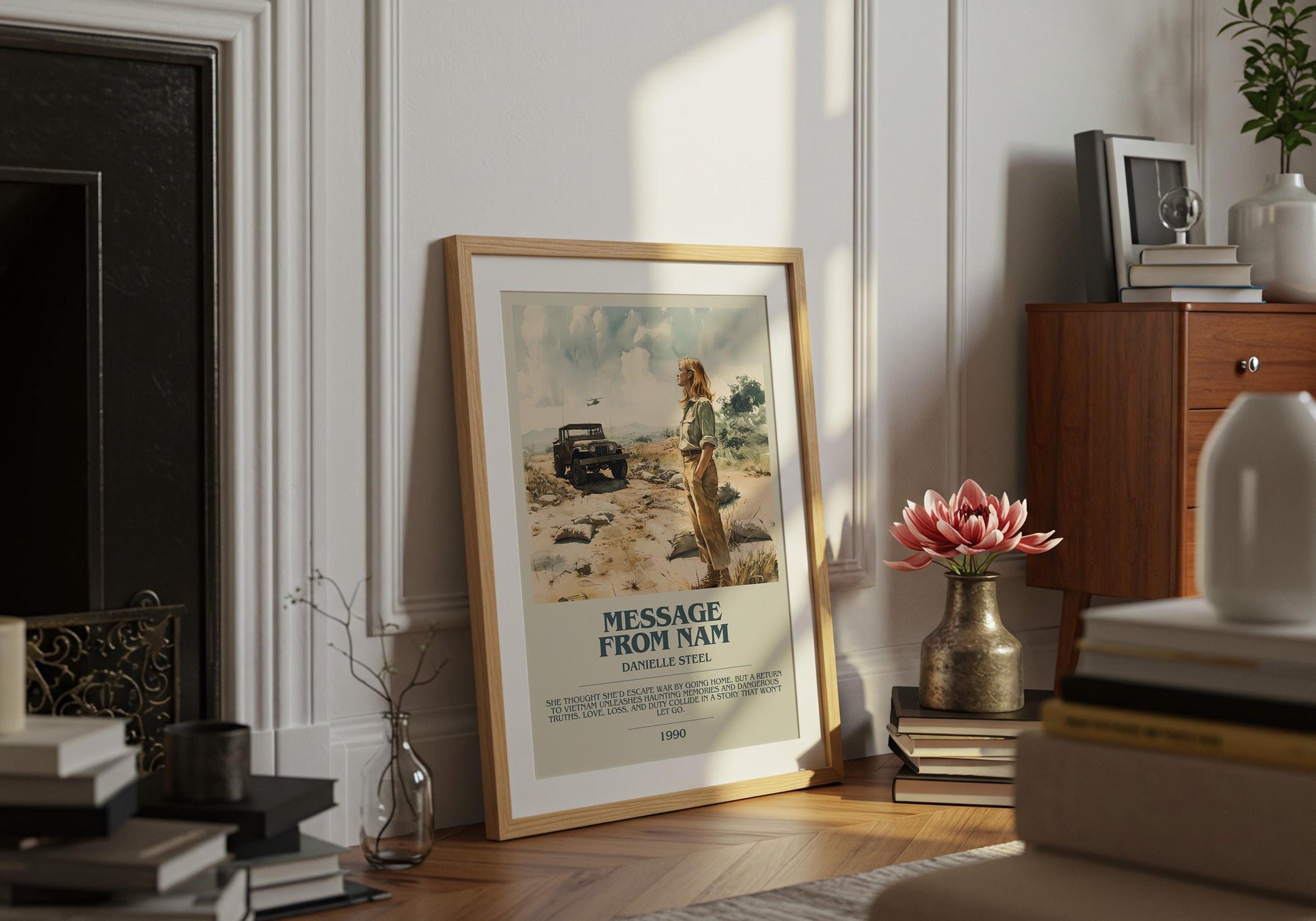 Message From Nam by Danielle Steel Descriptive Poster Print. Free Delivery Wall Art Author & Blurb Book Artwork Novel Modern Gift
