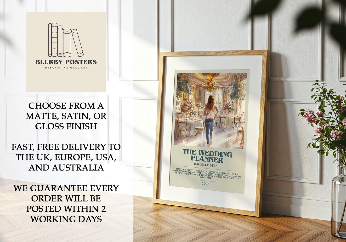 The Wedding Planner by Danielle Steel Descriptive Poster Print. Free Delivery Wall Art Author & Blurb Book Artwork Novel Modern Gift