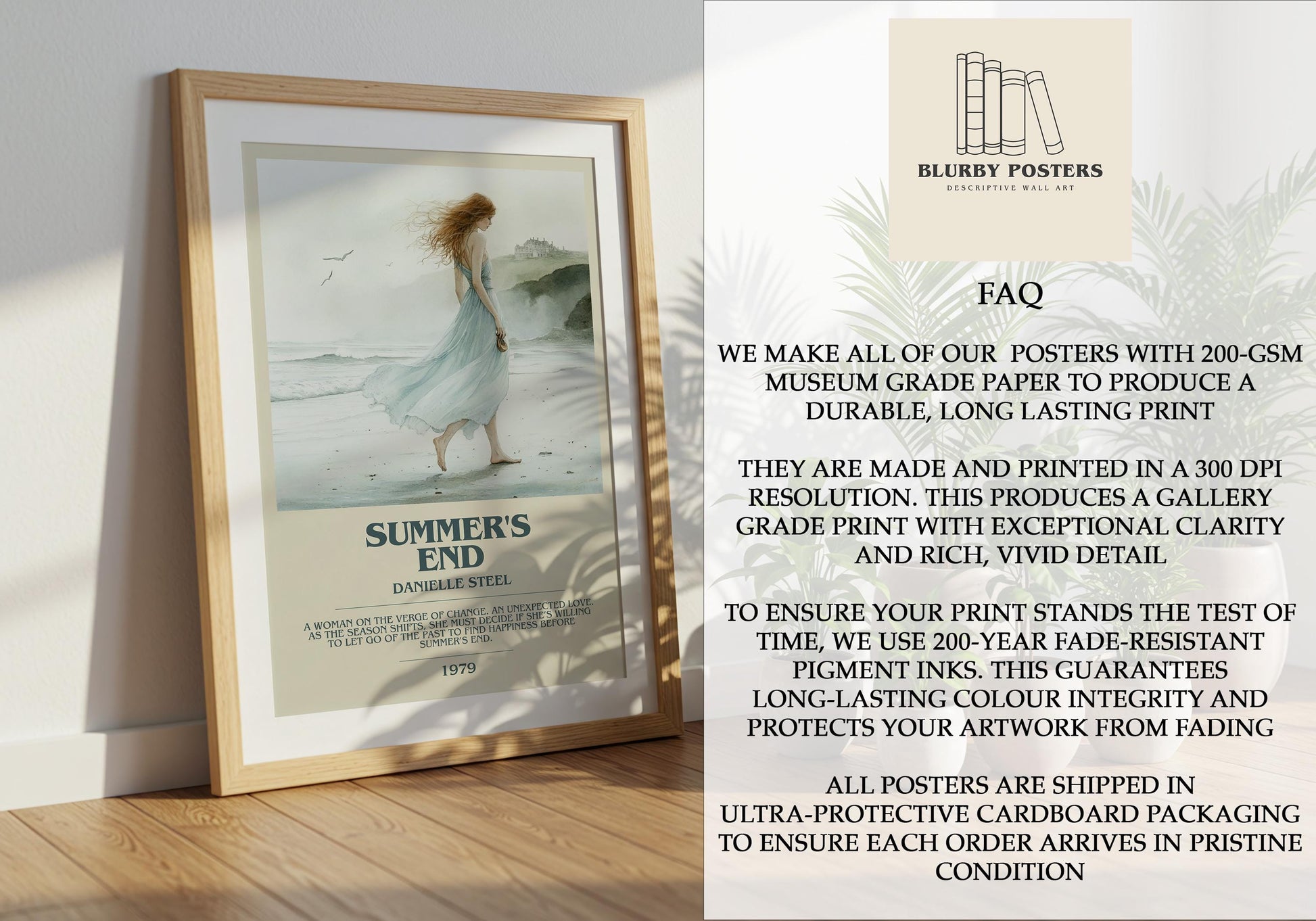 Summer's End by Danielle Steel Descriptive Poster Print. Free Delivery Wall Art Author & Blurb Book Artwork Novel Modern Gift