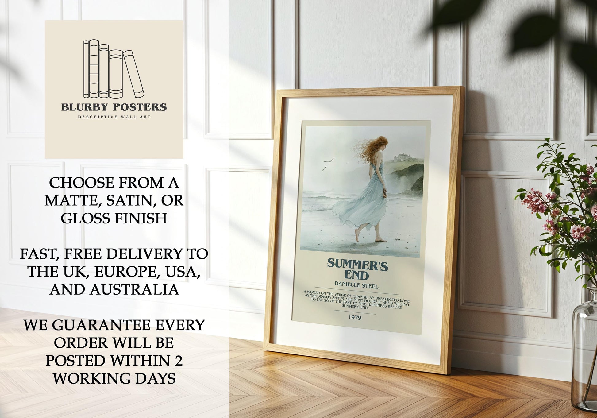 Summer's End by Danielle Steel Descriptive Poster Print. Free Delivery Wall Art Author & Blurb Book Artwork Novel Modern Gift