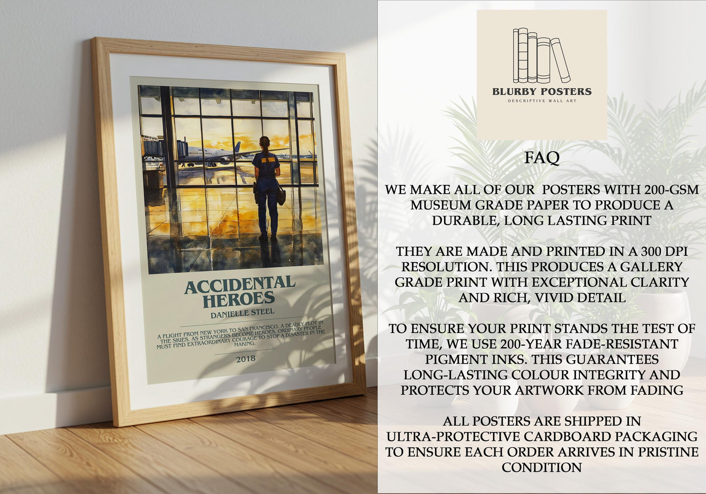 Accidental Heroes by Danielle Steel Descriptive Poster Print. Free Delivery Wall Art Author & Blurb Book Artwork Novel Modern Gift