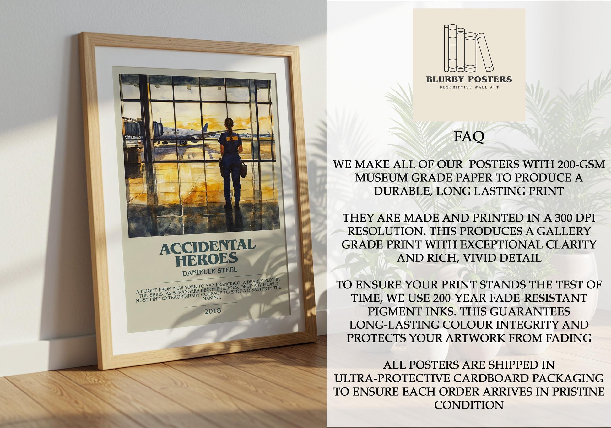 Accidental Heroes by Danielle Steel Descriptive Poster Print. Free Delivery Wall Art Author & Blurb Book Artwork Novel Modern Gift